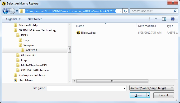 ANSYS Select Archive Dialog Graphic